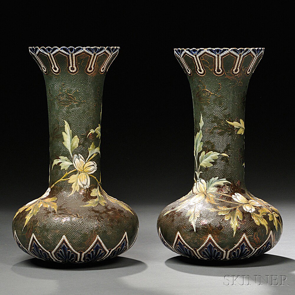 Appraisal: Pair of Doulton Slaters Patent Eliza Simmance Decorated Stoneware Vases