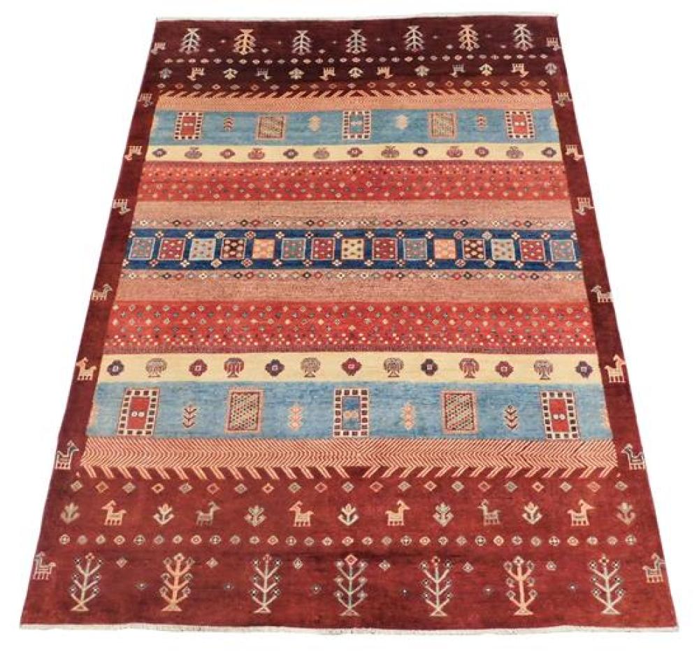 Appraisal: RUG Uzbek village tribal ' x ' hand-made wool polychrome