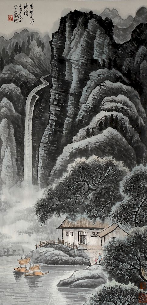 Appraisal: Chinese Scroll Painting of Landscape Ink and color on paper