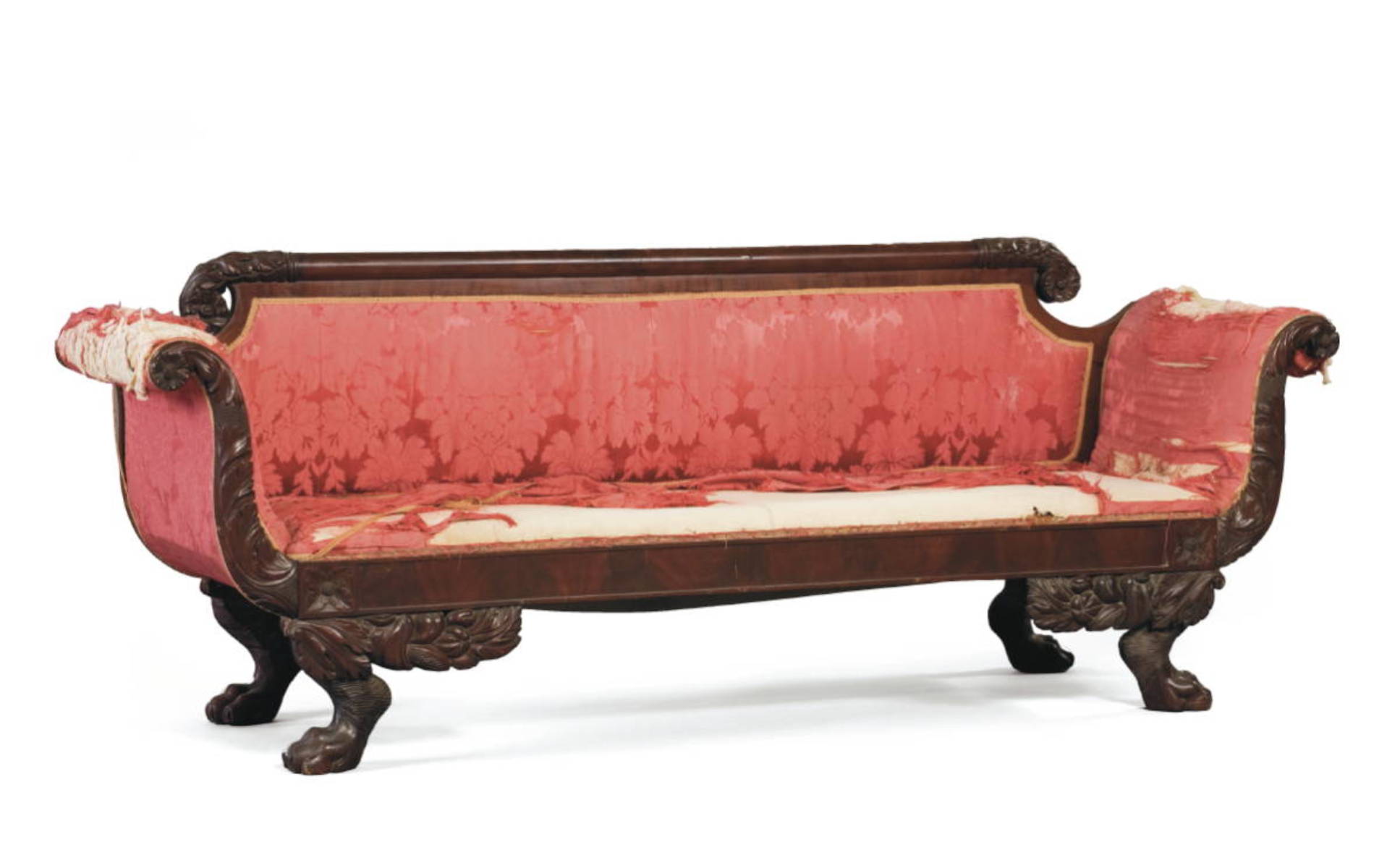 Appraisal: AMERICAN EMPIRE MAHOGANY SOFA CIRCA The rectangular back flanked by