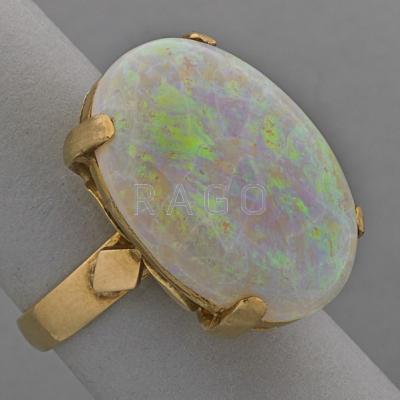 Appraisal: K YELLOW GOLD OPAL RING ca Oval opal cabochon x