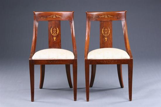 Appraisal: PAIR EMPIRE STYLE GONDOLA SIDE CHAIRS th century mahogany Curving