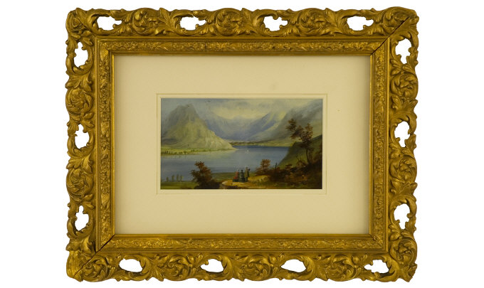 Appraisal: English School Oil on Card Crummock Water Lake District Measures