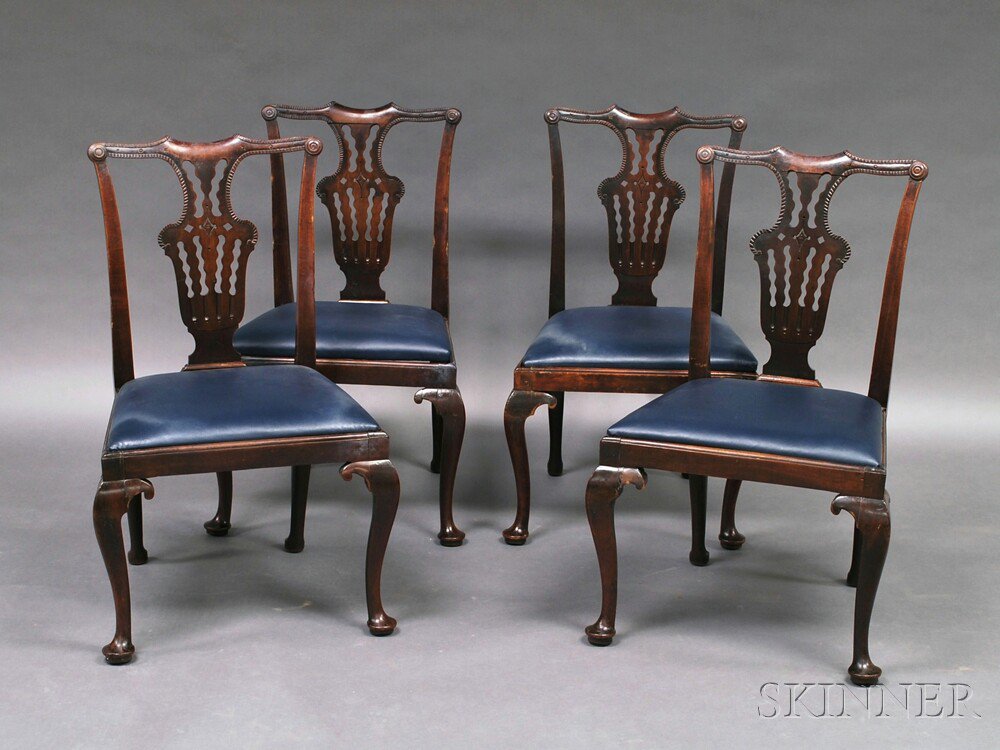 Appraisal: Set of Four Chippendale Carved Mahogany Side Chairs England th