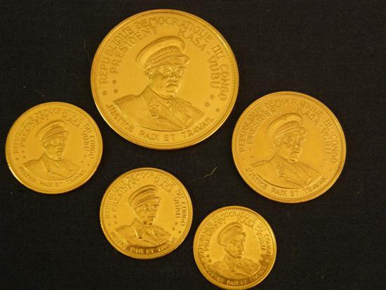 Appraisal: Set of five gold Coins of the Republic of Congo