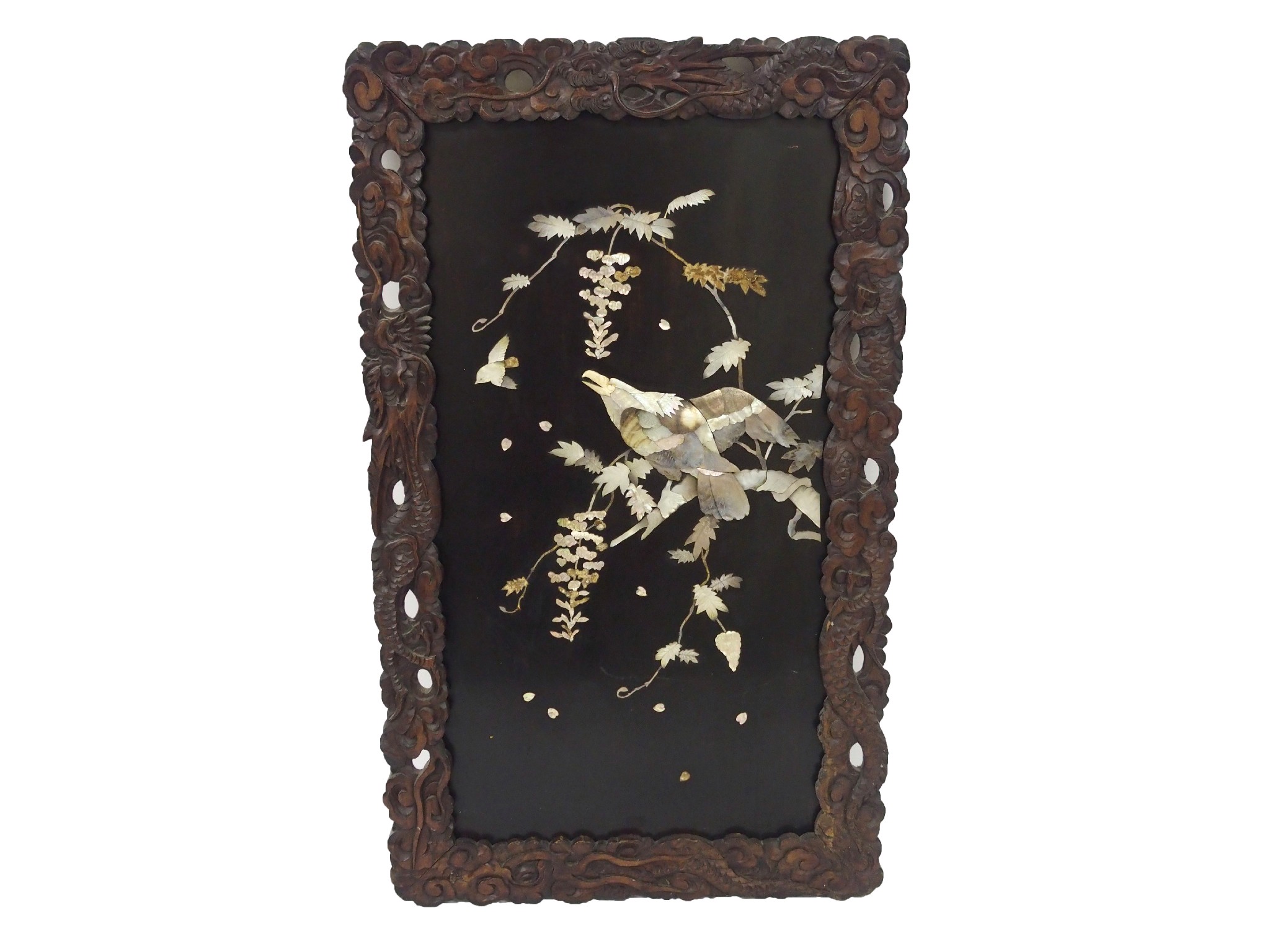 Appraisal: A Japanese lacquered and inlaid mother of pearl wall paneldepicting