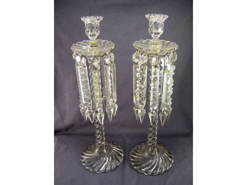 Appraisal: Pair Tall Crystal Candlesticks Crystal candlesticks with swirl pattern design