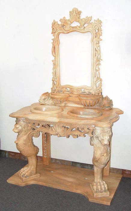 Appraisal: ITALIAN MARBLE GRYPHON AND DOLPHIN DOUBLE SINK AND MIRROR FRAME