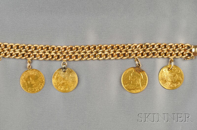 Appraisal: Gold Coin Bracelet one Victorian Sovereign and three Middle Eastern