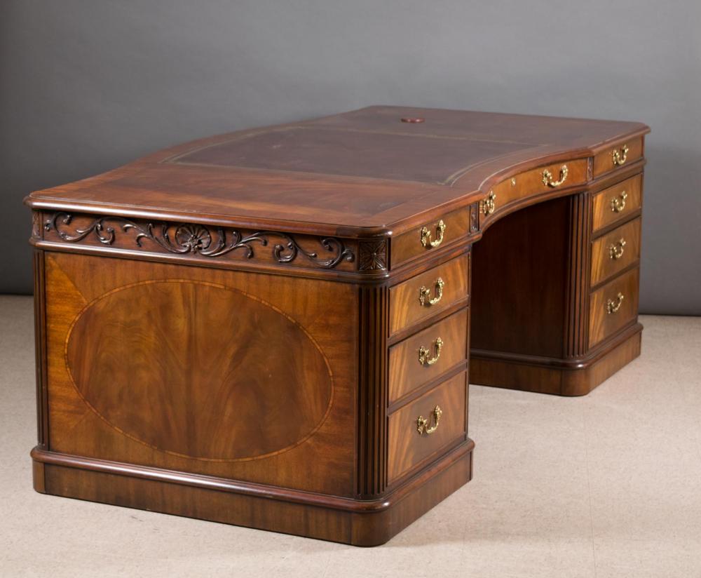 Appraisal: LARGE DOUBLE-PEDESTAL MAHOGANY FLAT-TOP EXECUTIVE DESK Henkel Moore Furniture Co