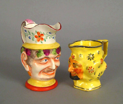 Appraisal: Canary creamer th c with mask decoration h together with