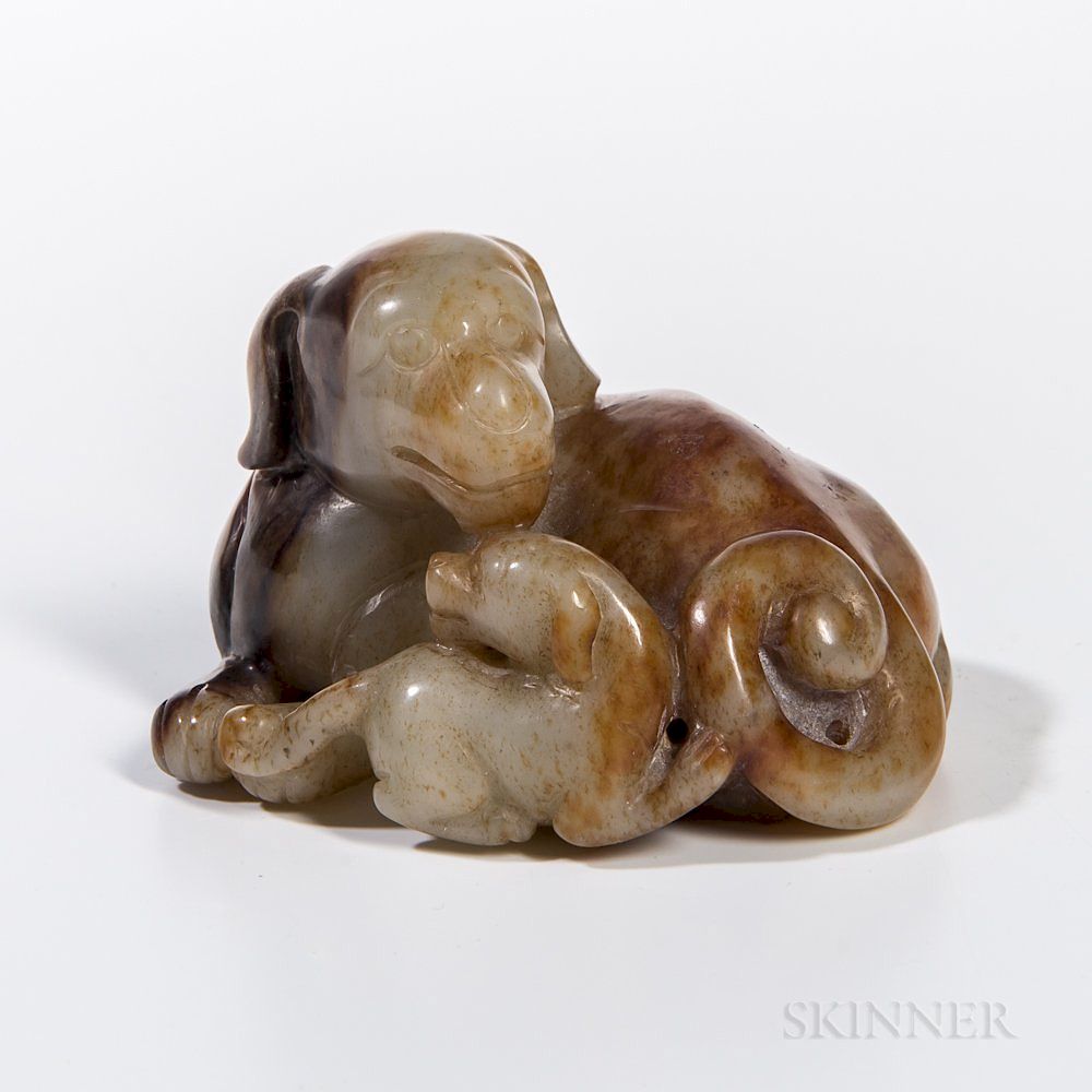 Appraisal: Jade Carving of a Dog and Puppy Jade Carving of