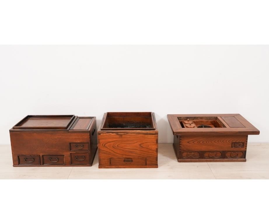 Appraisal: Early Japanese exotic wood hibachi set all three pieces with