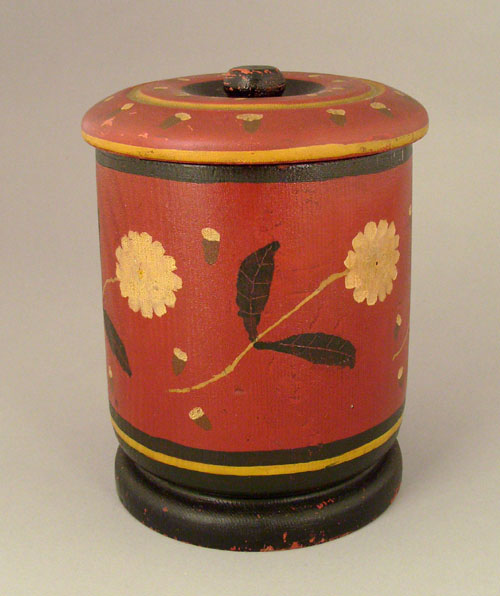 Appraisal: Pennsylvania painted hard pine lidded canister late th c retaining