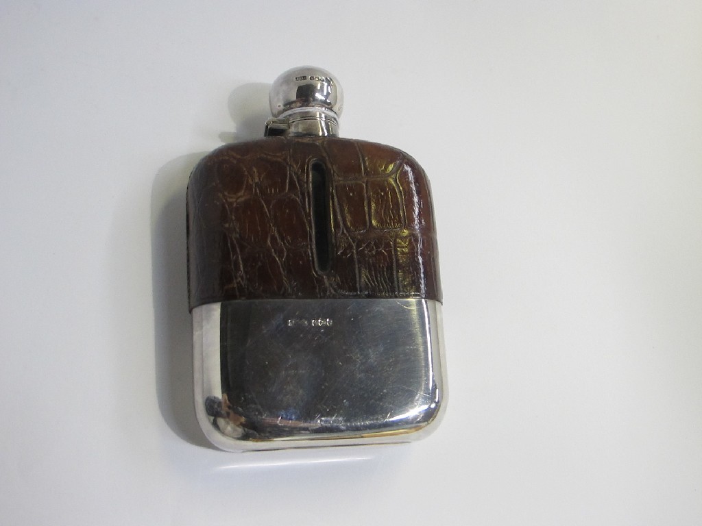 Appraisal: A silver and animal skin mounted hip flask Sheffield