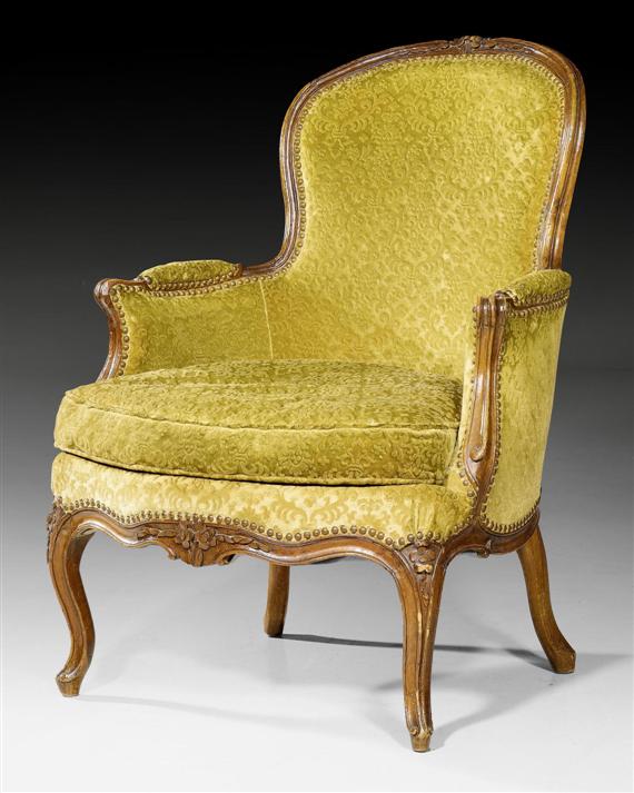 Appraisal: BERGERE Louis XV Paris circa Shaped and carved beech with