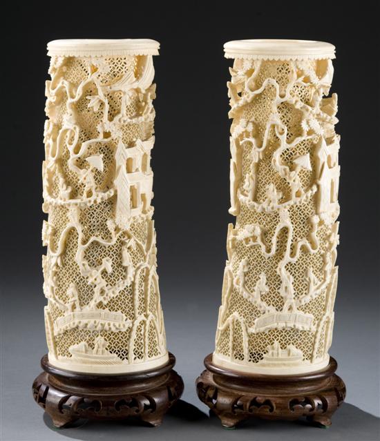 Appraisal: Pair of Chinese carved ivory tusks Late th early th