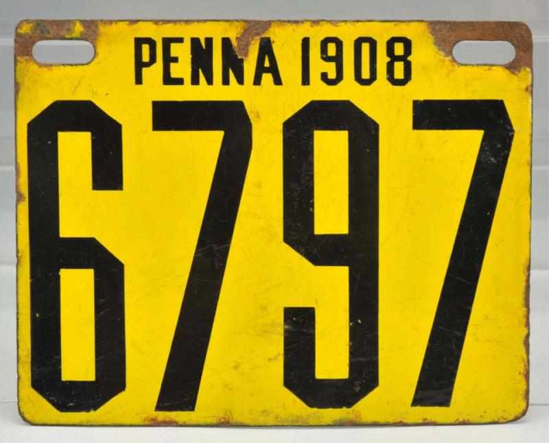 Appraisal: Lot of Pennsylvania Auto License Plates and Porcelain The plate