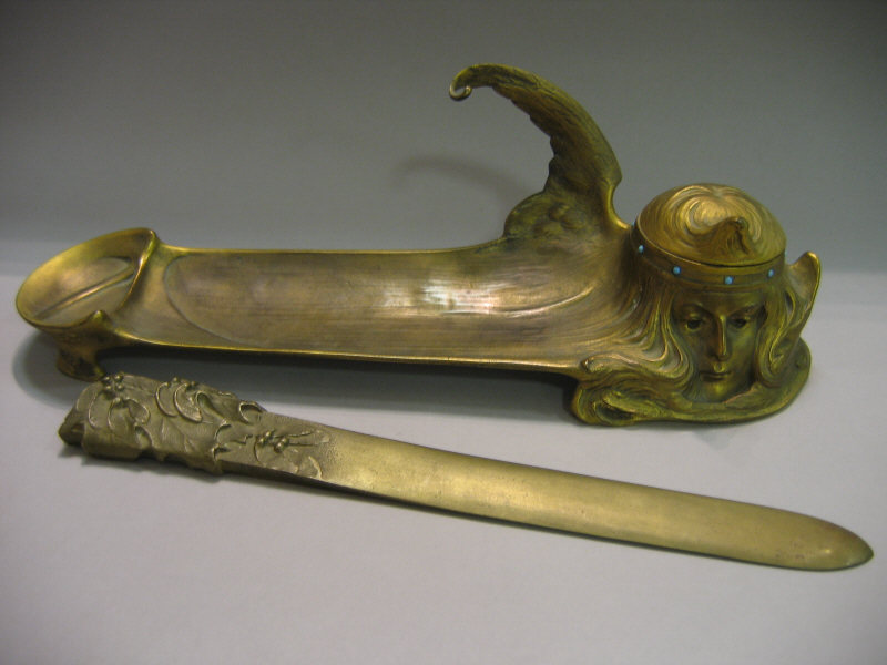 Appraisal: TWO ART NOUVEAU DESK ITEMS including a gilt metal figural