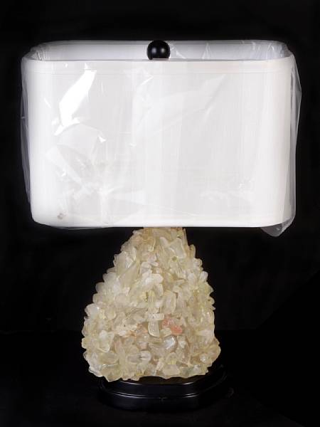 Appraisal: A pair of rock crystal cluster mounted table lamps with