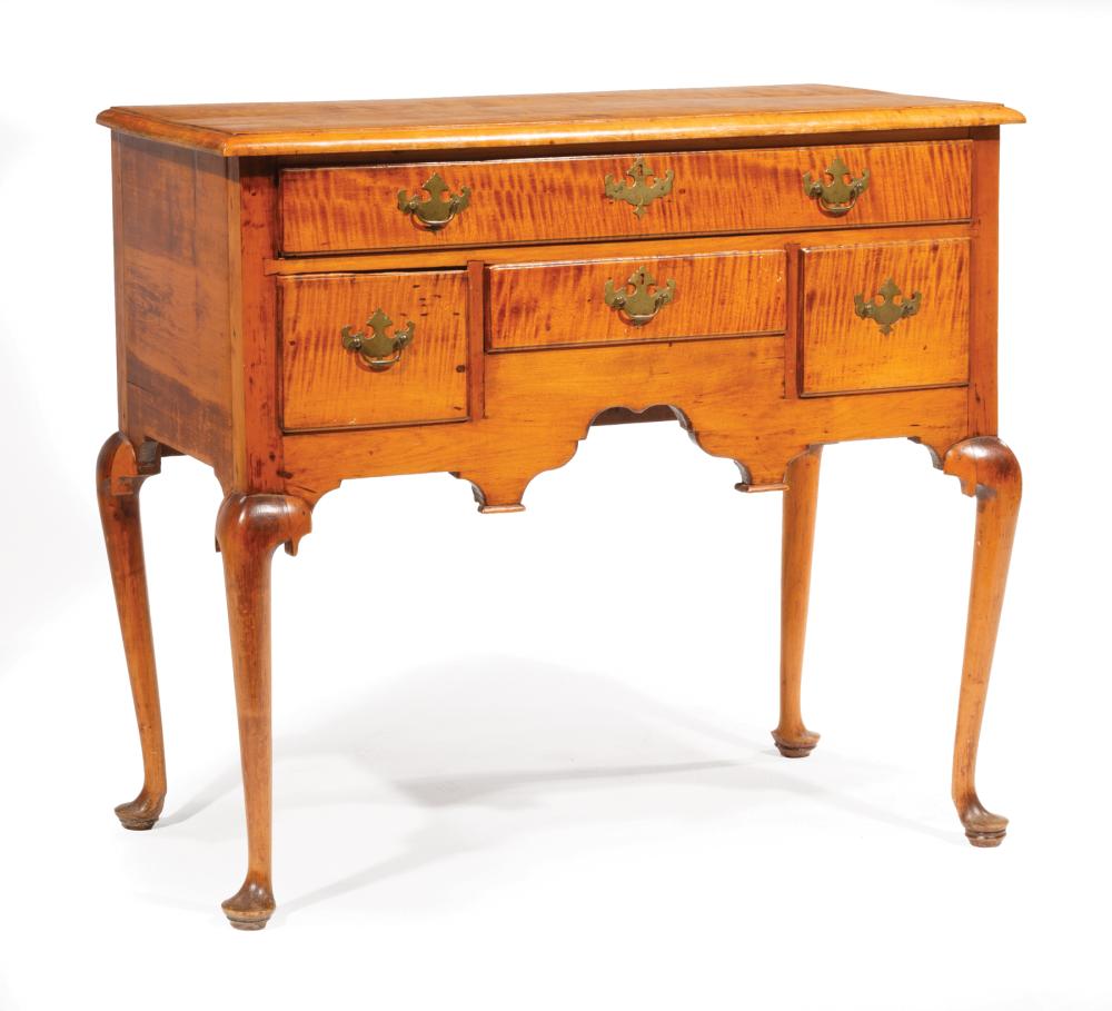 Appraisal: American Queen Anne Tiger Maple Dressing Table late th c