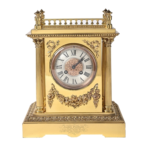 Appraisal: A French brass mantel clock late th c of pillar