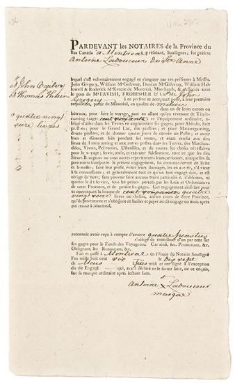 Appraisal: CANADA -- North West Company Partly-printed document with manuscript insertions