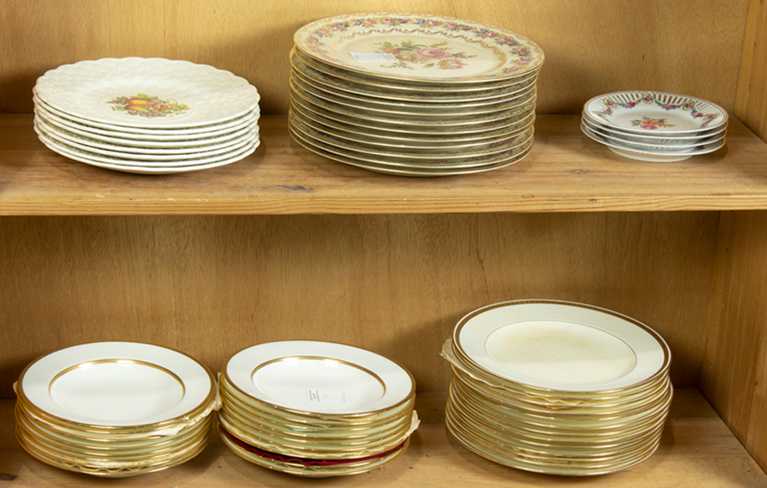 Appraisal: TWO SHELVES OF CHINA PLATES Two shelves of china plates