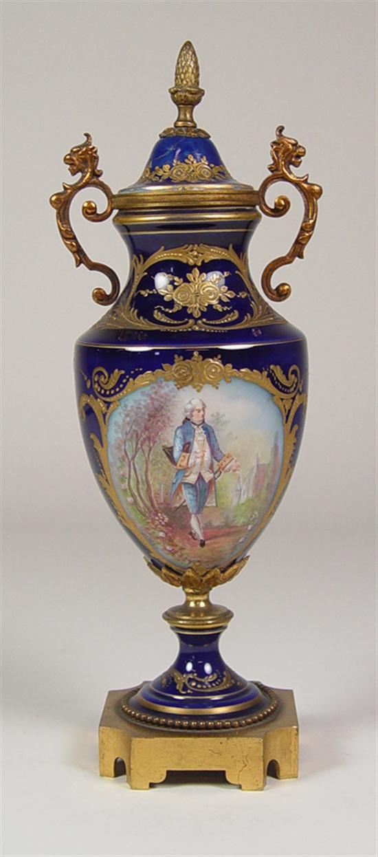 Appraisal: French Sevres Cobalt Portrait Urn Portrait of an officer in