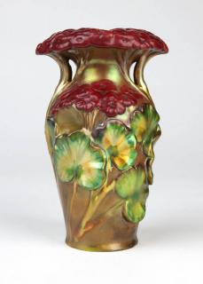 Appraisal: A Zsolnay ceramic geranium vase Circa - with raised ''Zsolnay