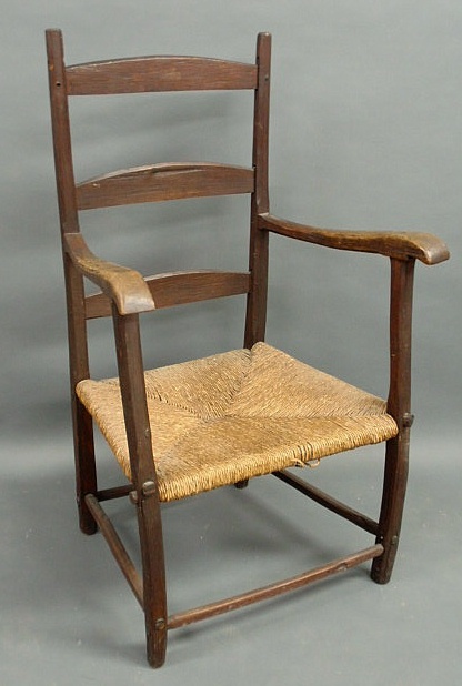 Appraisal: Primitive oak open armchair h x 'w x d seat