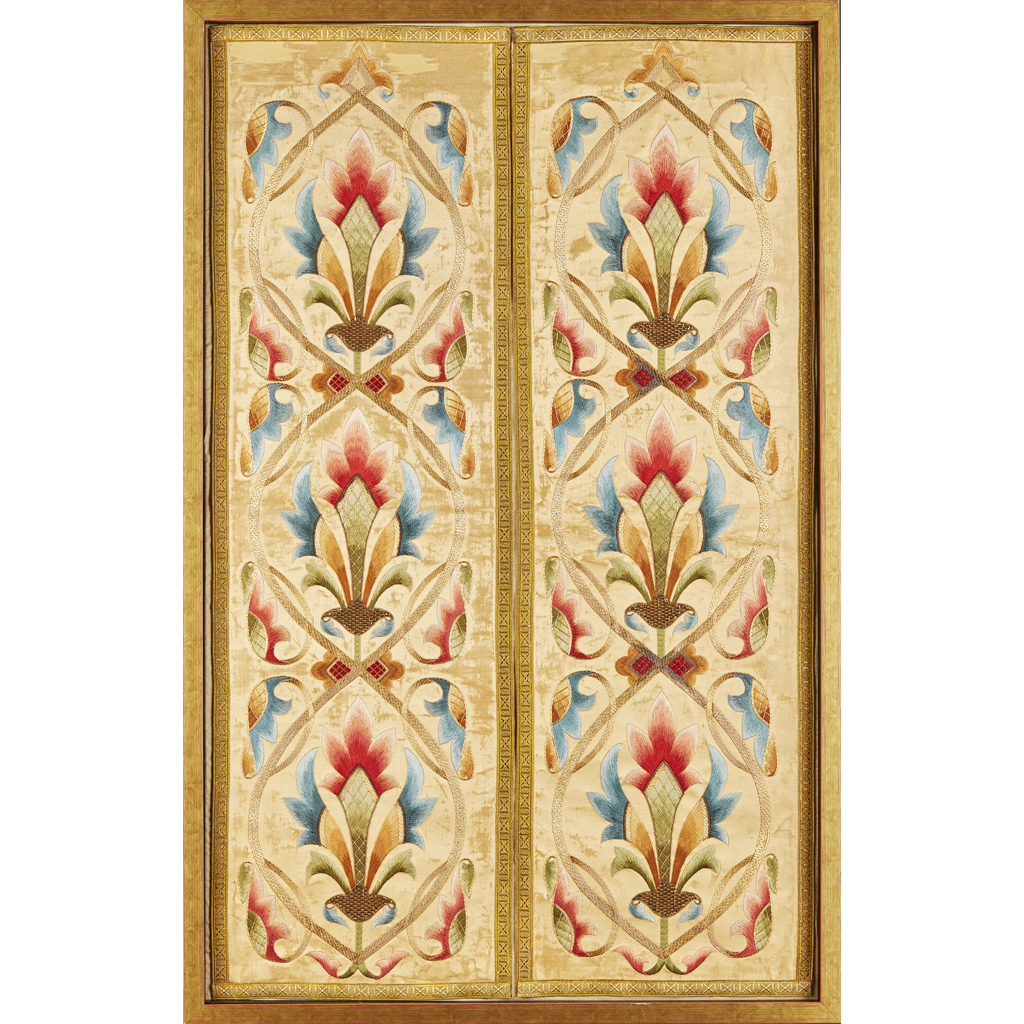 Appraisal: GOTHIC REVIVAL PAIR OF EMBROIDERED SILK AND GOLDWORK PANELS CIRCA