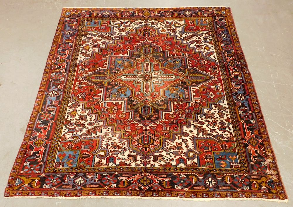 Appraisal: Persian Heriz Oriental Geometric Floral Carpet Rug Middle East Circa