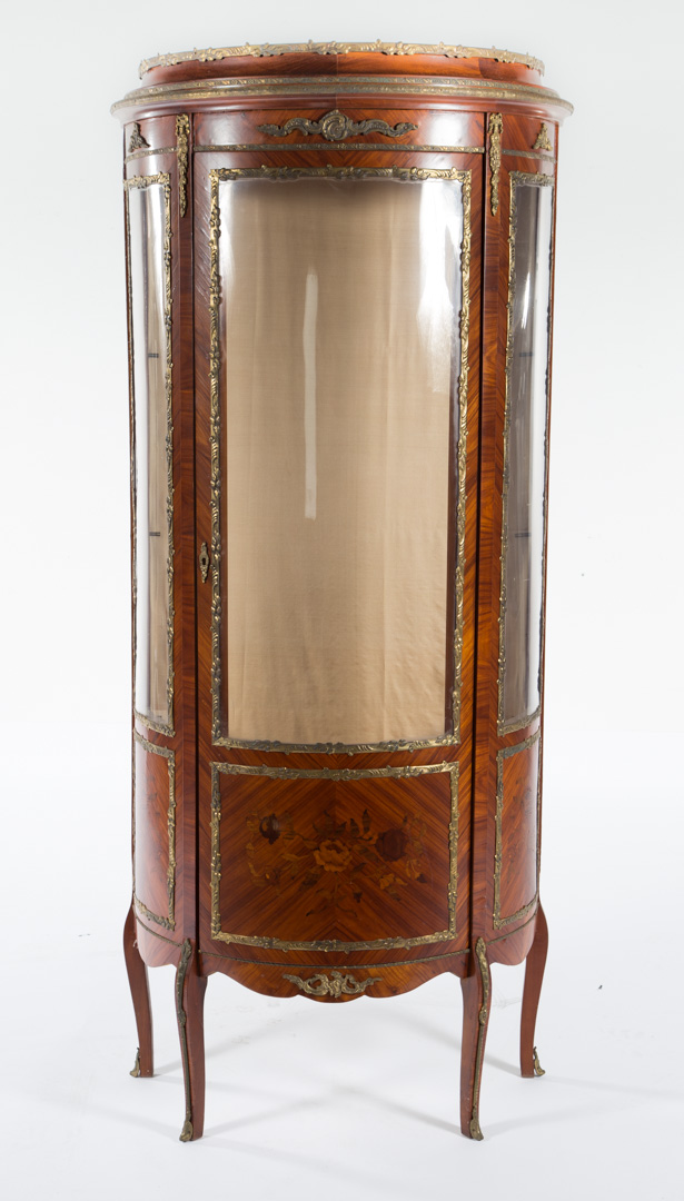 Appraisal: Louis XV style parquetry marquetry inlaid vitrine th th century