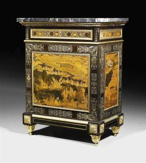 Appraisal: SMALL LACQUER CABINET WITH BOULLE MARQUETRY late Louis XVI E