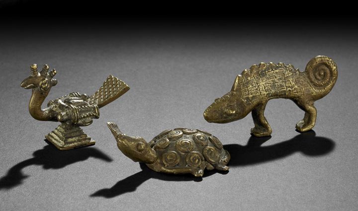 Appraisal: Unusual Group of Three Akan Ashanti Zoomorphic Gold Weights each