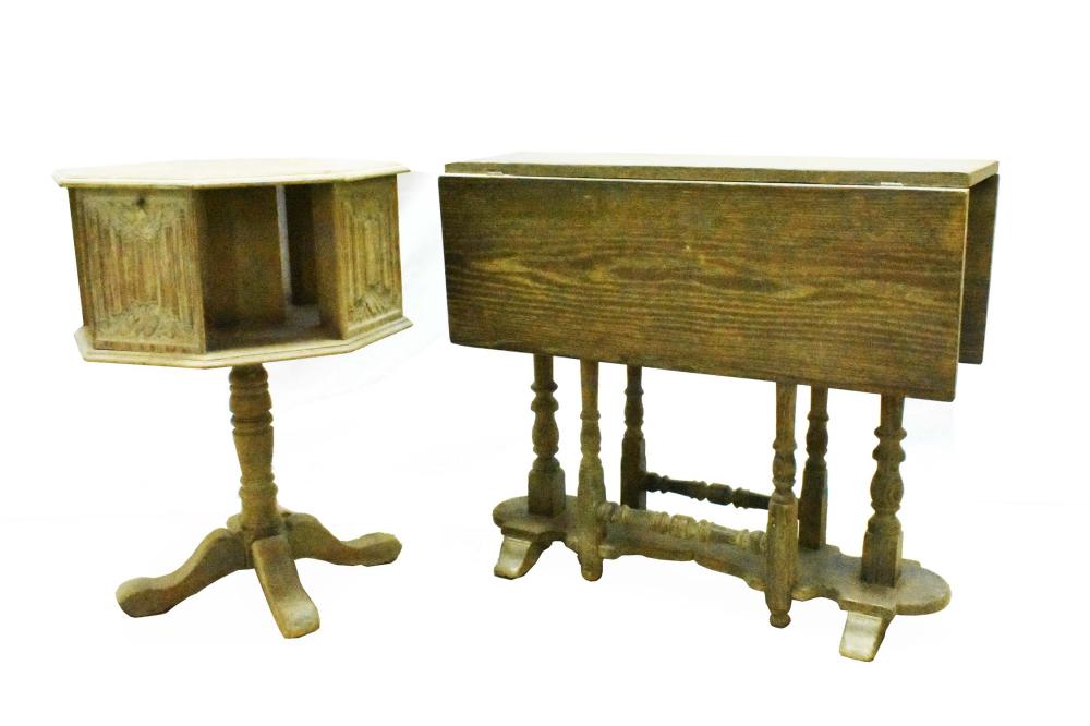 Appraisal: OAK DROP-LEAF GATE-LEG TABLE OCTAGONAL BOOK STANDThe table with turned