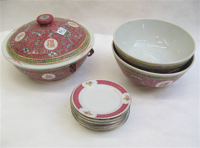 Appraisal: TWELVE CHINESE GLAZED POTTERY TABLEWARE PIECES in complementary colors and