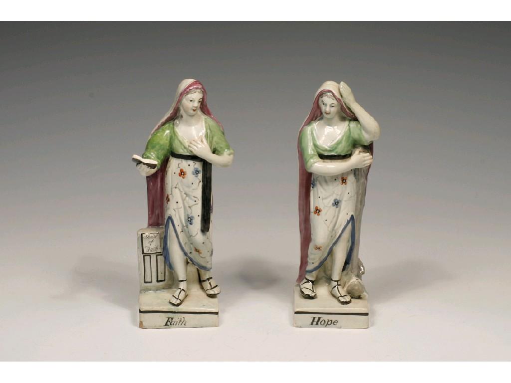 Appraisal: A STAFFORDSHIRE POTTERY SQUARE BASE FIGURE OF FAITH late th