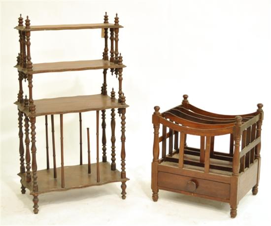 Appraisal: Three tier mahogany etagere h and canterbury stand