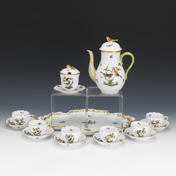 Appraisal: HEREND ROTHSCHILD BIRD CHOCOLATE SET Including tray x teapot H