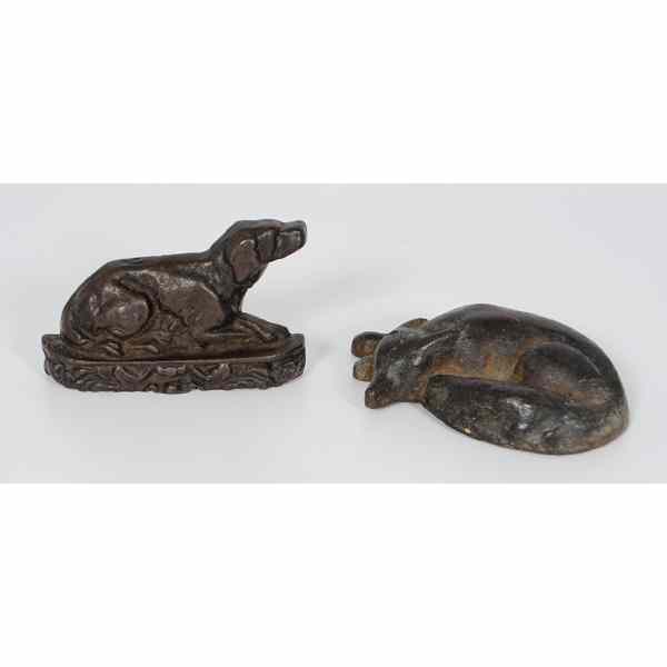 Appraisal: Cast Iron Dog and Fox Doorstops American a painted cast