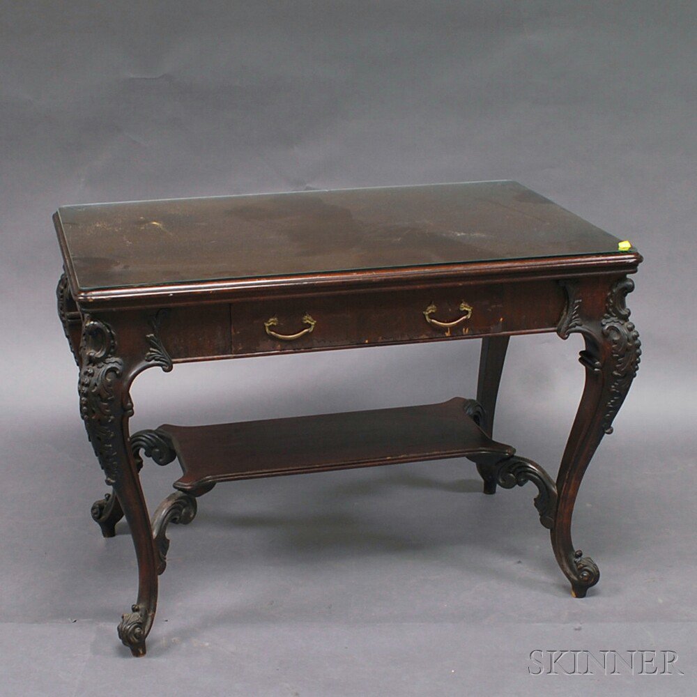 Appraisal: Rococo Revival Mahogany Veneer One-drawer Table the rectangular top and