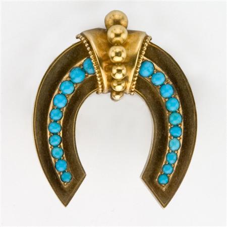 Appraisal: Antique Gold and Turquoise Horseshoe Brooch Estimate -