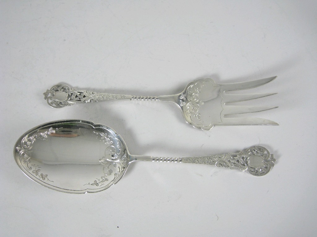 Appraisal: An Edward VII Serving Spoon and Fork with scroll engraving