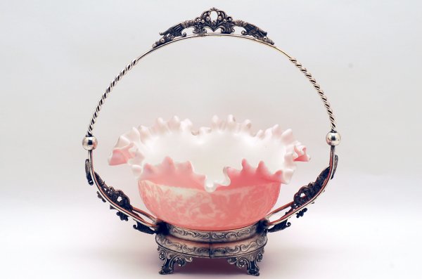 Appraisal: Mt Washington berry bowl white cased in pink cameo cut