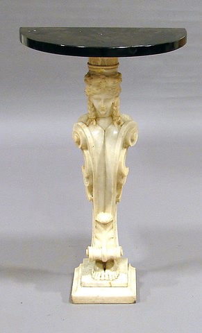 Appraisal: Top supported by carved alabaster female with scrolled shoulder and