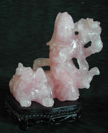 Appraisal: Chinese Carved Rose Quartz Figure Group depicting a Chinese lady