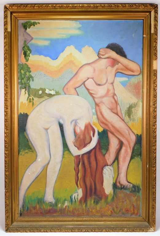 Appraisal: LG ESTATE EUROPEAN ART NOUVEAU ADAM EVE PAINTING Europe Early