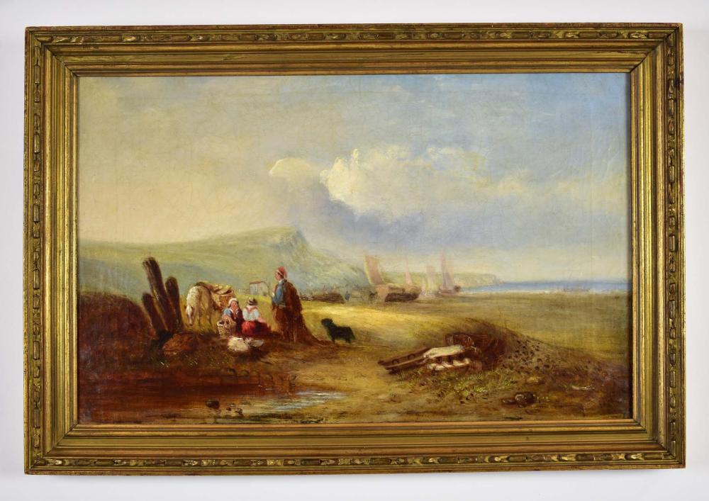 Appraisal: ENGLISH SCHOOL TH CENTURY PAINTINGFigures at Low Tide with Dog